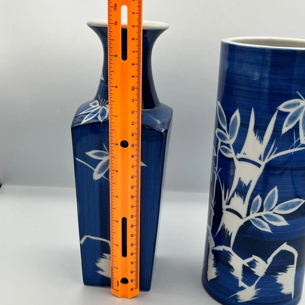 Trimont‎ Ware Blue & White Porcelain Vases Set Bamboo Design Decorative